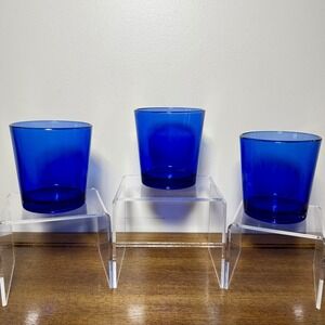 Libbey Cobalt Blue Glass Tumbler Drinking Glasses Rund Bottom 8 Oz Set Of 3